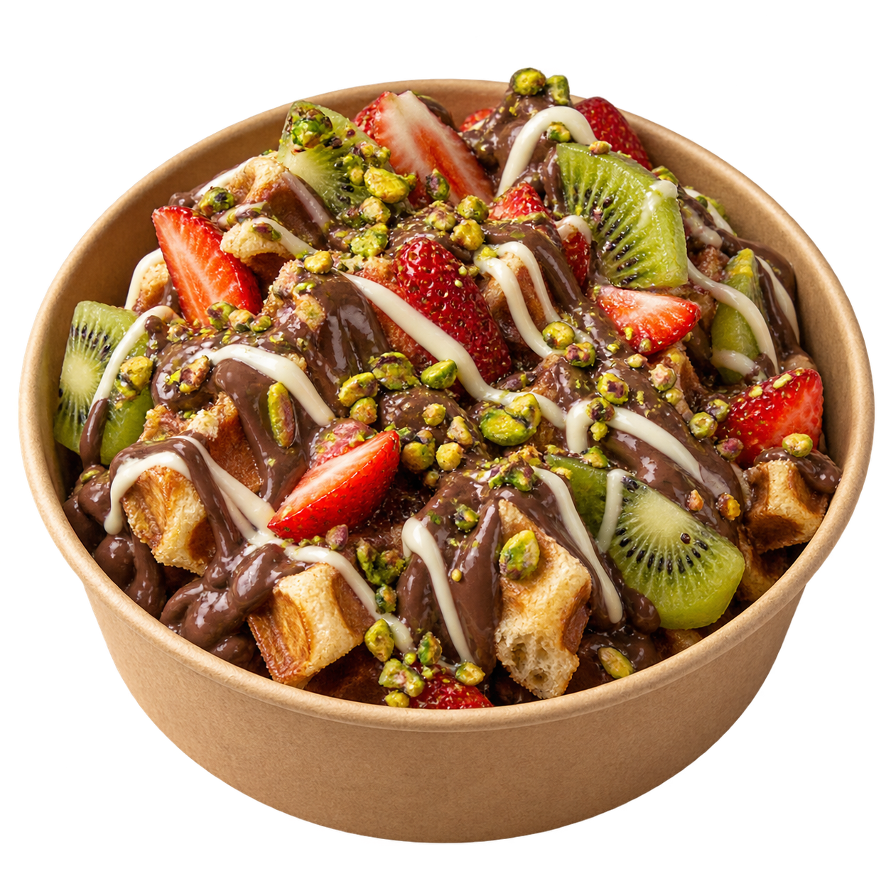 Belçika Kivi Bowl: Belçika çikolatası, çilek, kivi ve Antep fıstığı